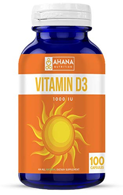 Ahana Nutrition Vitamin D3 1000IU - D3 Vitamin to Support Bones   Immune System 25mcg  100 Capsules