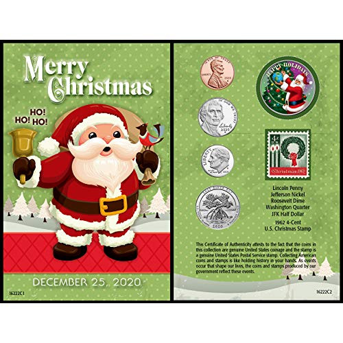 American Coin Treasures Santa Coin Year to Remember 2020 Christmas Card  Genuine United States JFK Colorized Half Dollar  First Christmas Stamp Ornament American Coin Treasures Santa Coin Year to Remember 2020 Christmas Card  Genuine United States JFK Colorized Half Dollar  First Christmas Stamp Ornament