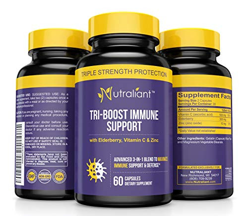 Nutraliant Best Elderberry Capsule with Vitamin C   Zinc - Immunity Booster Immune System Support for Adults - All Natural Herbal Supplement Potent Antioxidant for Skin   Overall Health - 60 Caps