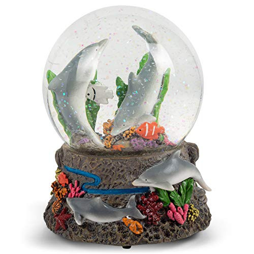 Elanze Designs Dolphin World Coral Reef 100MM Music Water Globe Plays Tune Somewhere Out There