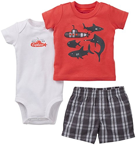 Carters Baby Boys 3 Piece Plaid Diaper Cover Set Baby - Red - 6 Months