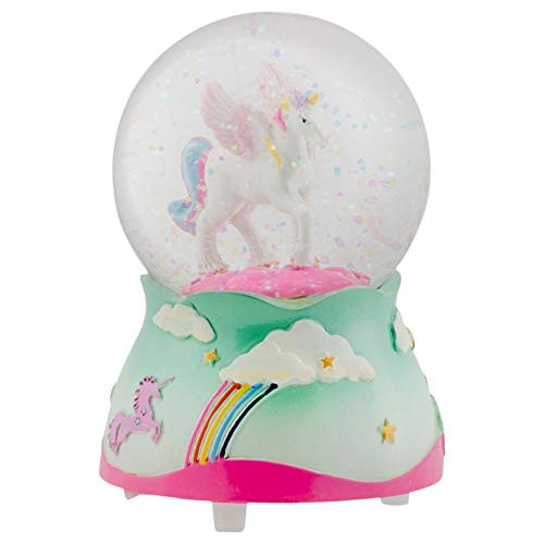 Elanze Designs Flying Rainbow Unicorn 80MM Musical Water Globe Plays Tune The Unicorn