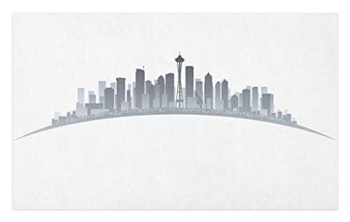Lunarable Seattle Doormat Silhouette of Washington City Tourist Attraction Space Needle in The Middle Decorative Polyester Floor Mat with Non-Skid Backing 30 X 18 Pale Grey