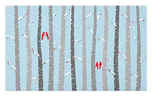 Lunarable Cardinal Bird Doormat Winter Themed Image with Animals on Branch of Aspens Snow Decorative Polyester Floor Mat with Non-Skid Backing 30 X 18 Blue Vermilion