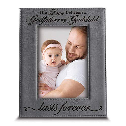 BELLA BUSTA Love a Between Godfather and Godchild Lasts Forever-Birthday Christmas Wedding Gift for Godfather Godchild -Engraved Leather Picture Frame 4 x 6 Vertical