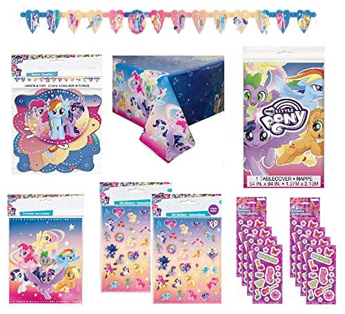 My Little Pony Birthday Party Supplies Decoration Favor Bundle includes Party Banner Table Cover Loot Bags Goody Bag Stickers
