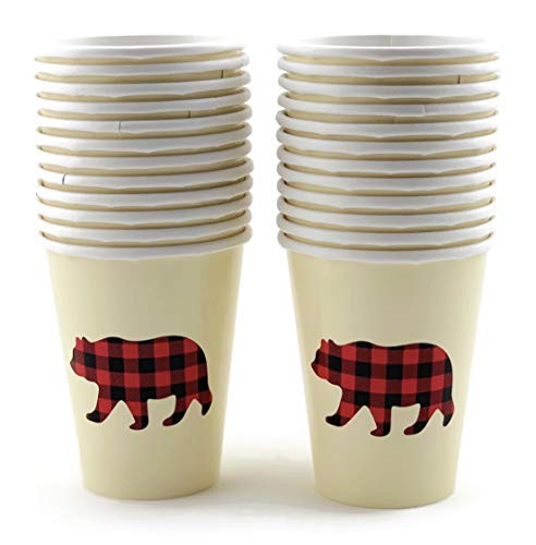 Buffalo Plaid Bear Baby Shower Lumberjack First Birthday Cups 16 Set