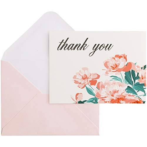 C_R_ Gibson Pink Floral Thank You Cards with Pink and White Envelopes 16pc 5 W x 3_75 H