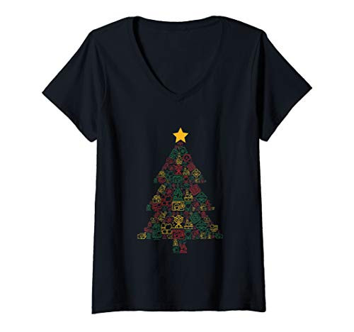 Womens Pharmacist Christmas Tree Pharmacy Technician Tech Gift V-Neck T-Shirt
