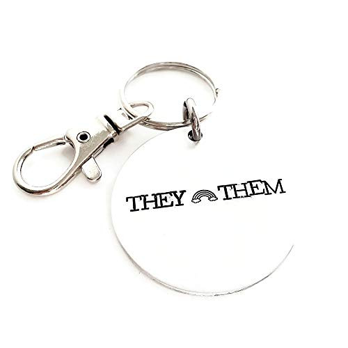 They Them Pronoun Keychain for LGBTQ Non-Binary Agender Non-Gender Queer