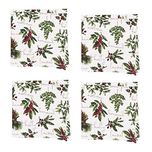 C F Home Winter Botanical Forest Green 18 x 18 Inch Cotton Fabric Decorative Christmas Napkins Set of 4
