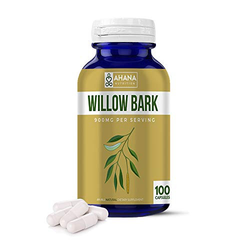 Willow Bark Capsules by Ahana Nutrition - Willow Bark Extract Supplement to Help with Joint Support Joint Health Muscle Function and Natural Pain Relief* 900mg Per Serving 100 Capsules