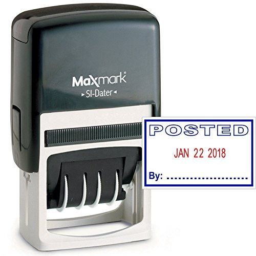 MaxMark Office Date Stamp with Posted Self Inking Date Stamp - BlueRED Ink