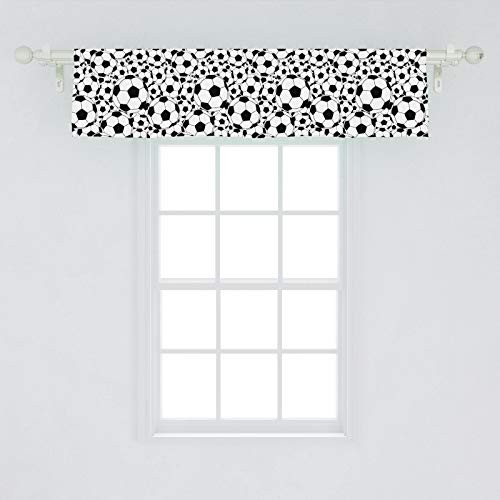 Ambesonne Soccer Window Valance Monochrome Design Pattern of Classical Football Balls Kids Boys Cartoon Pattern Curtain Valance for Kitchen Bedroom Decor with Rod Pocket 54 X 12 White and Black