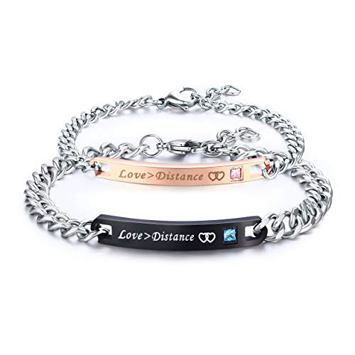 LAVUMO His Hers Couples Bracelets King and Queen Matching Set Anniversary Promise Gifts Stainless Steel 2pcs Love  Distance 1 pair