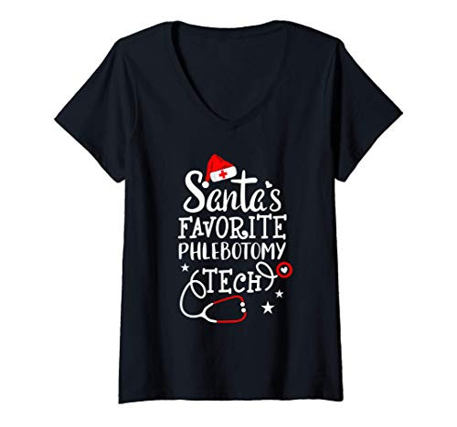 Womens Merry Christmas Technician Santas Favorite Phlebotomy Tech V-Neck T-Shirt