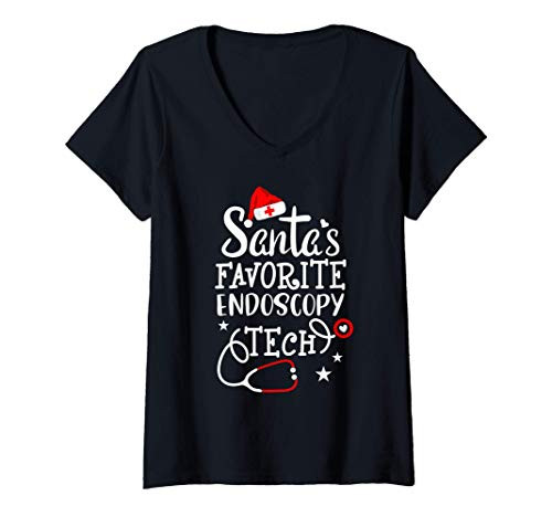Womens Merry Christmas GI Techs Santas Favorite Endoscopy Tech V-Neck T-Shirt