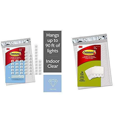 Command Clear Mini Light Clips 45 Clips 54 Strips CL806-45NA - Easy to Open Packaging   Picture Hanging Strips Small White 18-Pairs
