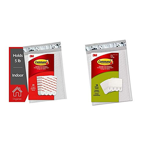 Command Refill Strips Large 20 Strips   Picture Hanging Strips Small White 18-Pairs