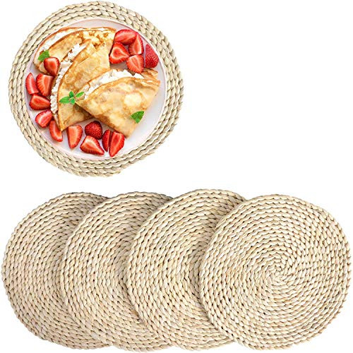 4 Pack Woven PlacematsRound Corn Husk Weave Placemat Braided Rattan Tablemats 11_8 4 Pack Woven PlacematsRound Corn Husk Weave Placemat Braided Rattan Tablemats 11_8