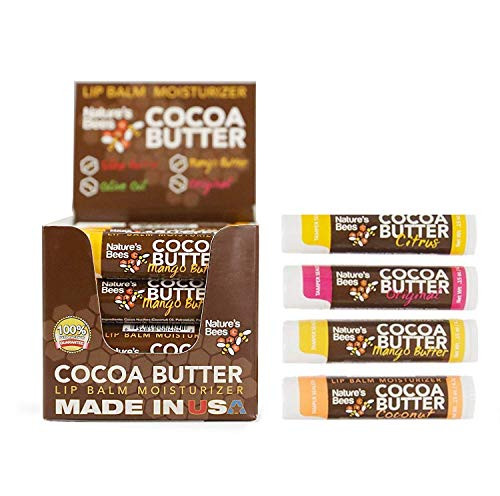 Natures Bees Cocoa Butter Lip Balms Lip Moisturizer Treatment - Pack of 24 Caribbean Variety Assortments - Original Mango Butter Citrus Coconut