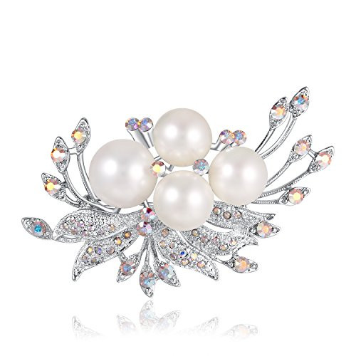 PLATO H Created Pearl Brooch Pin White Created Pearl Brooch Crystal from Swarovski Elegent Created Pearl Brooch Pins PLATO H Created Pearl Brooch Pin White Created Pearl Brooch Crystal from Swarovski Elegent Created Pearl Brooch Pins
