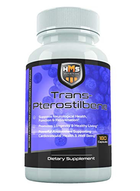 HMS Nutrition Potent Trans-Pterostilbene - 200mg 180 Vegan Capsules - Anti-Aging Anti-Inflammatory Antioxidant Supplement - Gluten Soy Dairy Free HMS Nutrition Potent Trans-Pterostilbene - 200mg 180 Vegan Capsules - Anti-Aging Anti-Inflammatory Antioxidant Supplement - Gluten Soy Dairy Free