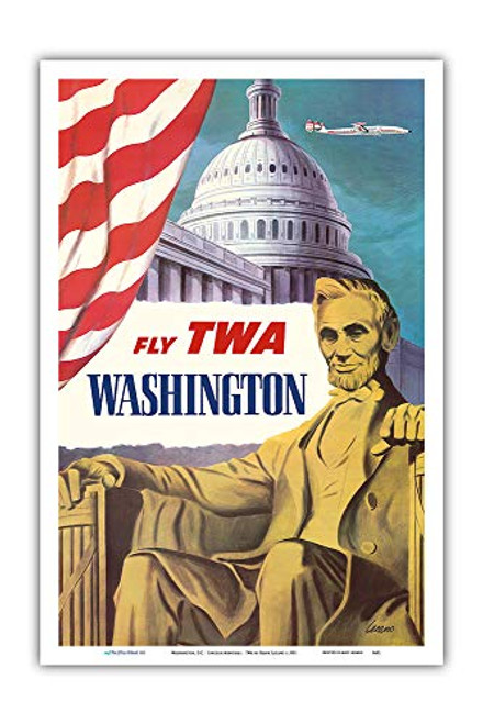 Pacifica Island Art - Washington D_C_ - Lincoln Memorial - TWA Trans World Airlines - Vintage Airline Travel Poster by Frank Lacano c_1951 - Master Art Print - 12in x 18in Pacifica Island Art - Washington D_C_ - Lincoln Memorial - TWA Trans World Airlines - Vintage Airline Travel Poster by Frank Lacano c_1951 - Master Art Print - 12in x 18in