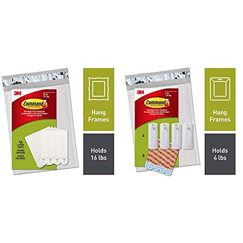 Command Picture Hanging Strips Decorate Damage-Free 14 Pairs 28 Strips Indoor Use White PH206 with Command Sawtooth Hanger PH040-4NA