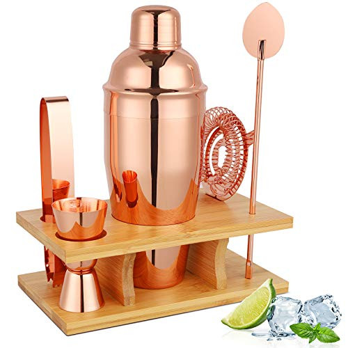 Widousy Bar Set Bartender Kit-Stainless Steel 5 Piece Bar Tool Set with Stylish Bamboo Stand-Professional Cocktail Shaker Set and Bar Tools