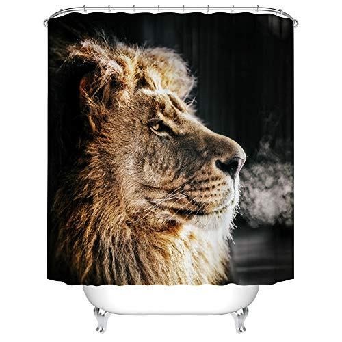 Fangkun Shower Curtain Art Bathroom Decor - Lion Head Pattern Printed Polyester Fabric Bath Curtains Set - 12pcs Shower Hooks - 72 x 72 inches
