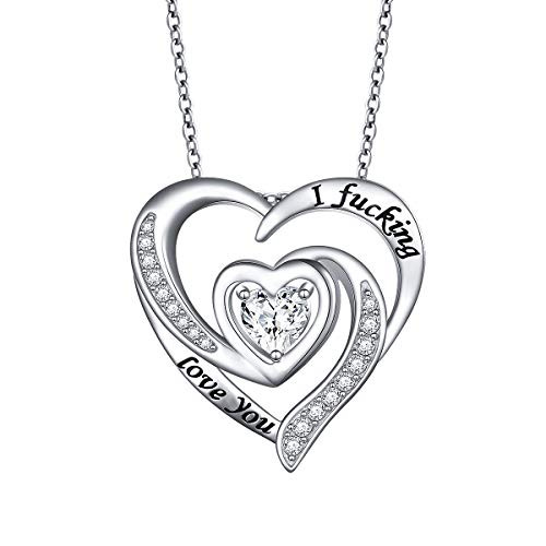 S925 Sterling Silver Heart I Love You Funny Pendant Necklace for Women Girl CZ S925 Sterling Silver Heart I Love You Funny Pendant Necklace for Women Girl CZ