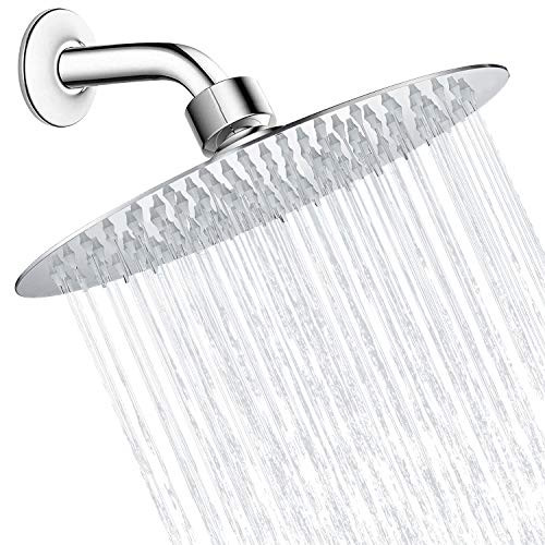 High Pressure Shower Head Cobbe Ultra-Thin Pressure Boosting Rain Shower Head 8 inch Round Stainless Steel Rainfall Shower Head Chrome Finish Awesome Shower Experience