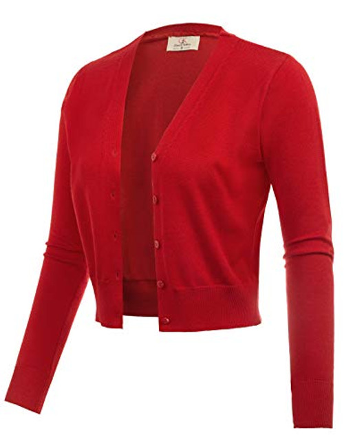 Long Sleeve Bolero Shrug Jacket Cardigan Sweater Red Size L CL2000-4