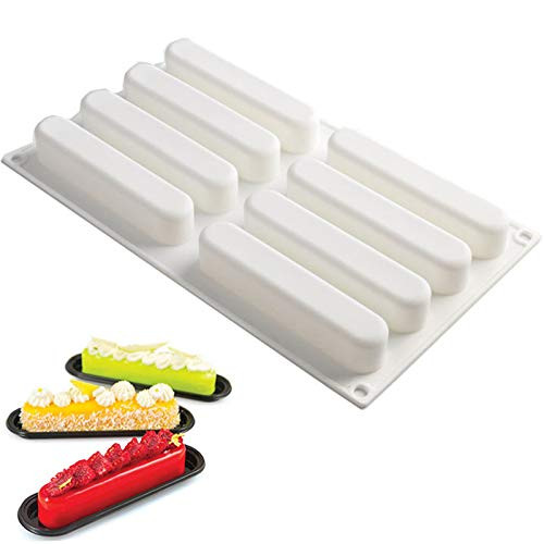 Joho Baking Silicone Molds for Mousse Cake 3D Silicone Baking Mold Cakes Dessert Molds for Pastry Chocolate Fashion Eclair 8-Cavity