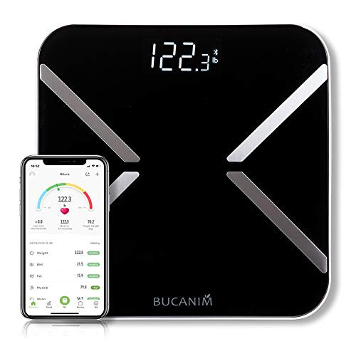 Smart Body Fat Scale Bluetooth Personal Scales with App Smart Digital Scales with 6mm Tempered Glass and Unlimited Users BIA Technology for Body Fat BMI BMR etc
