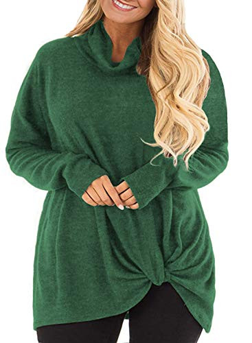DOLNINE Womens Tee Shirts Plus Size Knot Blouses Winter Long Sleeve Tunic Tops Green-14W