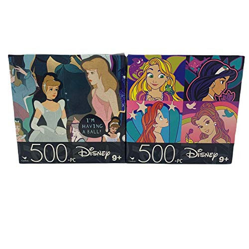 500 Piece Puzzle- Two Pack Bundle- Disney Princesses Ariel Rapunzel Belle Cinderella Jasmine- Original- 14 x 11- Small Pieces Advanced Level