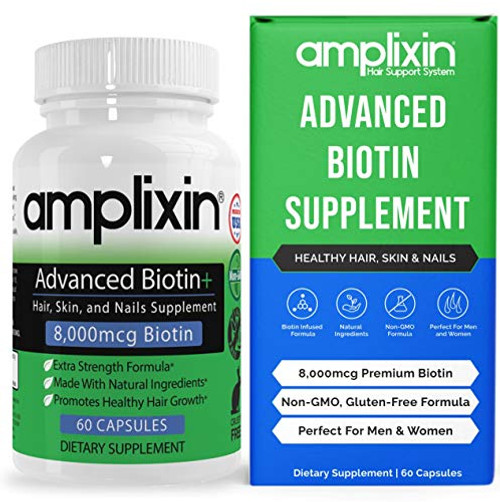 Amplixin Advanced Biotin Supplement - Hair Vitamins For Faster Hair Growth Stronger Nails Clearer Skin - Hair Loss Prevention Nail Strengthener Product For Men Women - 60 Capsules Amplixin Advanced Biotin Supplement - Hair Vitamins For Faster Hair Growth Stronger Nails Clearer Skin - Hair Loss Prevention Nail Strengthener Product For Men Women - 60 Capsules