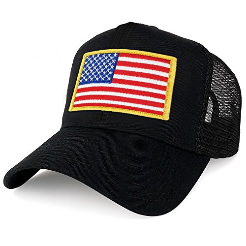 Armycrew XXL Oversize Yellow USA Flag Patch Mesh Back Trucker Baseball Cap - Black