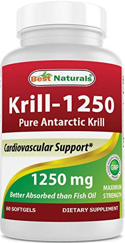 Best Naturals Pure Antarctic Krill Oil 1250 mg Triple Strength with Omega-3s EPA DHA and Astaxanthin 60 Softgels