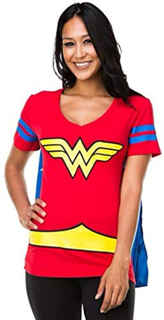 Dc Comics Wonderwoman Blue Stripes Juniors Cape T-Shirt X-Large