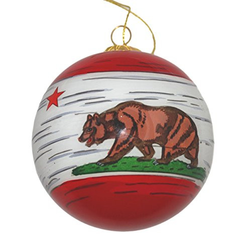 Art Studio Company Hand Painted Glass Christmas Ornament - Distressed California State Flag Lake Tahoe