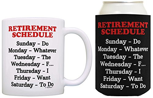 Retirement Gifts for Women Retirement Schedule Retirement Gifts for Teachers Teacher Retirement Gifts Coffee Mug   Can Coolie Bundle Black