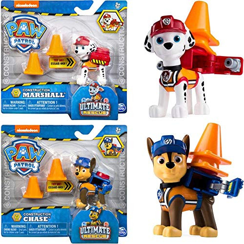 Paw Patrol Toys  Mighty Pups  2-Pack  Ultimate Rescue Construction Action Figures Marshall Chase  for Kids Girls and Boys Age 3 Age 4 Age 5 and Up