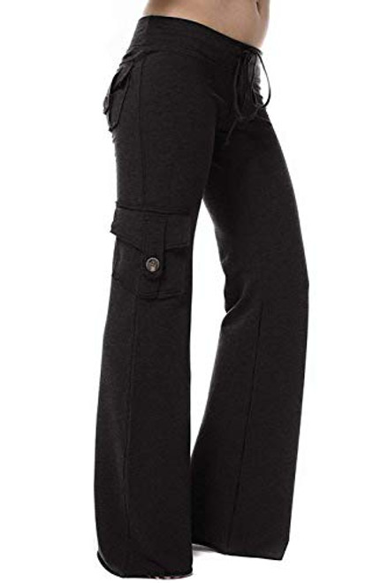 Insenver Womens Comfy Casual Pajama Pants Drawstring Palazzo Lounge Pants Cotton Wide Leg Yoga Pants Black
