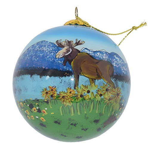 Art Studio Company Hand Painted Glass Christmas Ornament - Moose wSunflowers Colorado Art Studio Company Hand Painted Glass Christmas Ornament - Moose wSunflowers Colorado