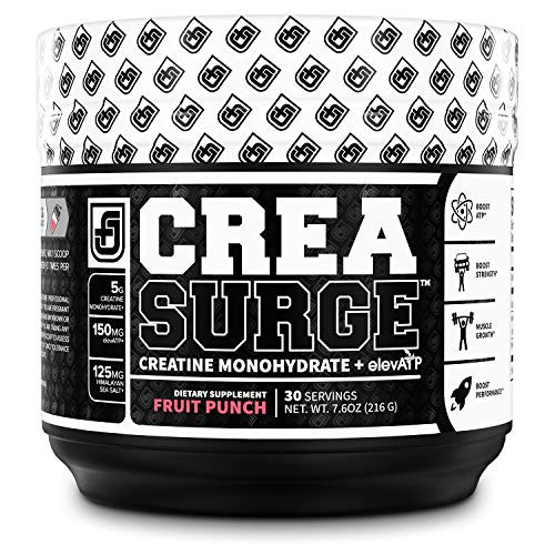 CREASURGE Pre Workout Creatine Powder w ElevATP - Muscle Builder   Preworkout Strength Supplement  Boost ATP Muscle Growth Power   Performance - Caffeine Free - 30 Sv Fruit Punch