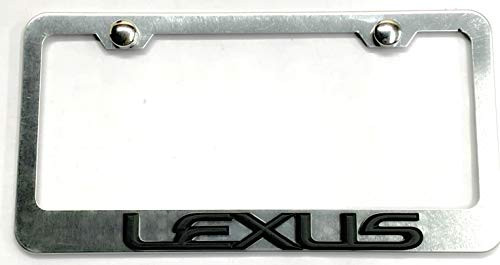 Gooogo Custom Raised 3D Emblem Stainless Steel License Plate Tag Frame Cover Rust Proof Bolts Caps for Lexus Silver Black