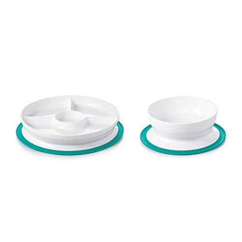 OXO Tot Stick   Stay Suction Divided Plate   Bowl Bundle - Teal